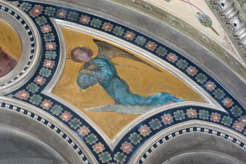  112-Modesto Faustini-Angelo inginocchiato su nube con veste azzurra - Santuario Santa Maria delle Grazie, Brescia 